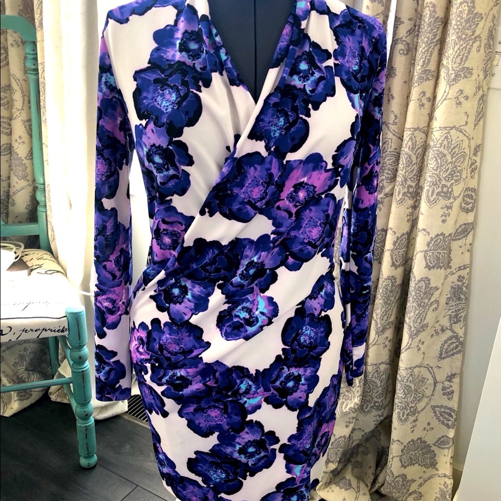Simply Vera Wang bold purple floral dress Sz S